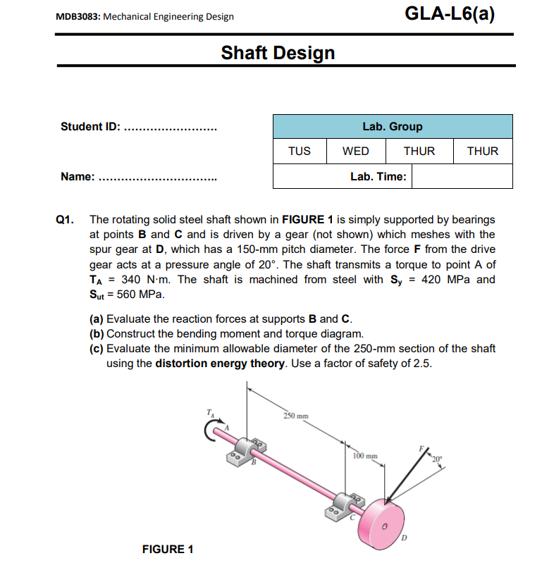 Solved The rotating solid steel shaft shown in FIGURE 1 is