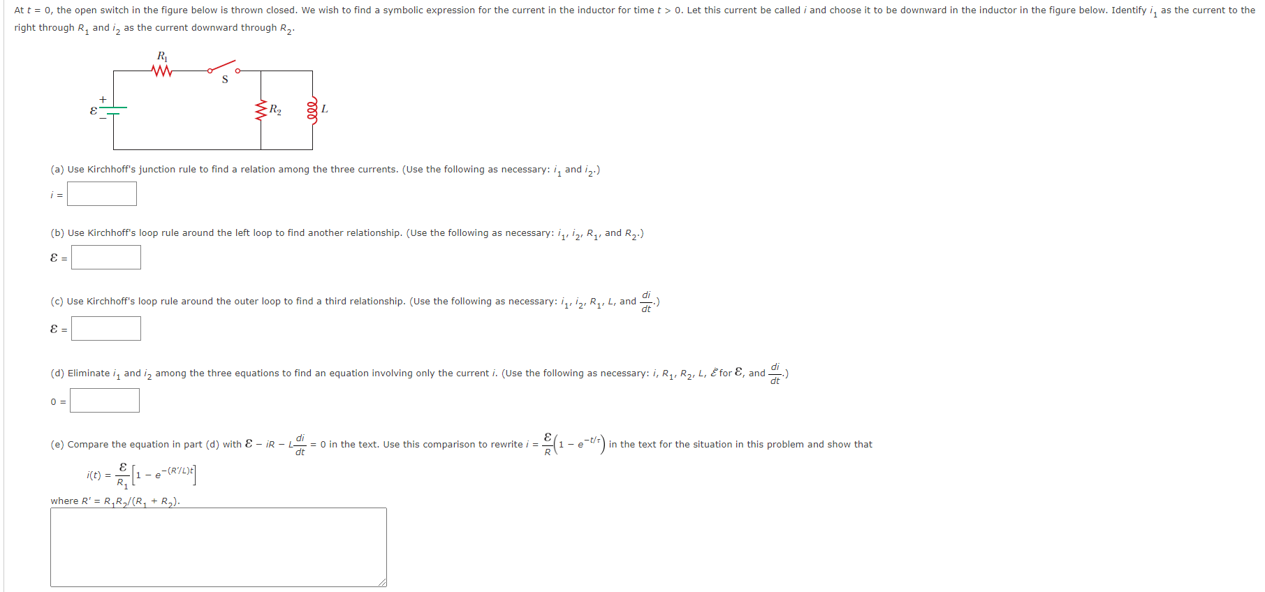 Solved At t = 0, the open switch in the figure below is | Chegg.com