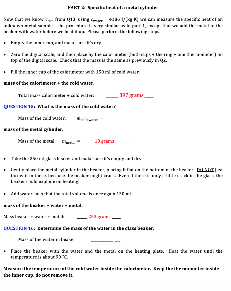 Specific heat and calorimetry worksheet answer key picture