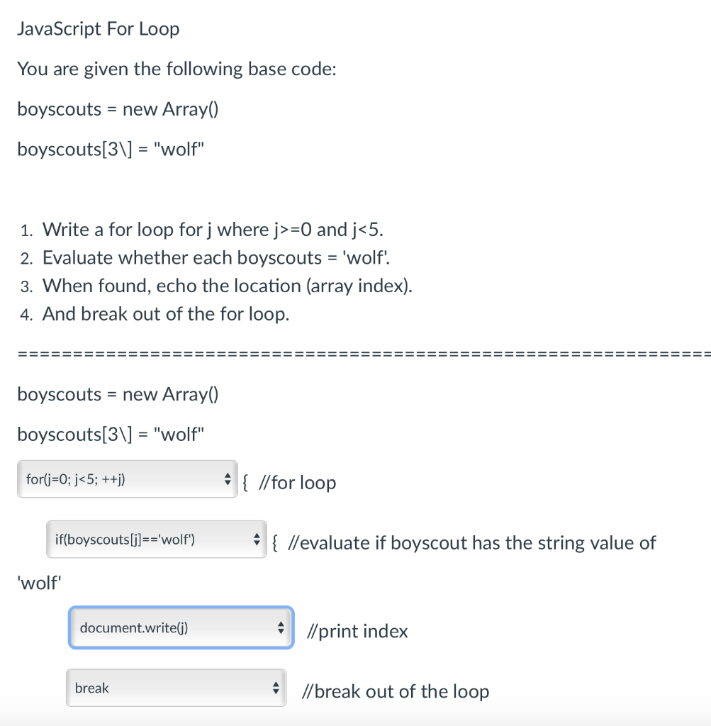 Solved JavaScript For Loop You are given the following base | Chegg.com