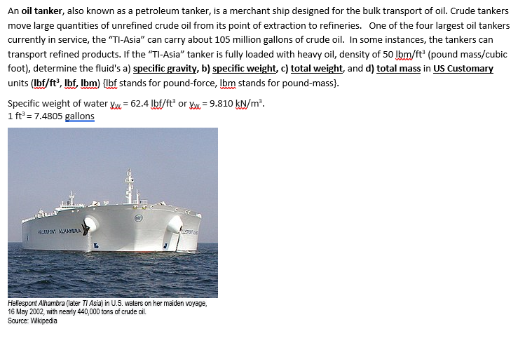 Solved An Oil Tanker, Also Known As A Petroleum Tanker, Is A | Chegg.com