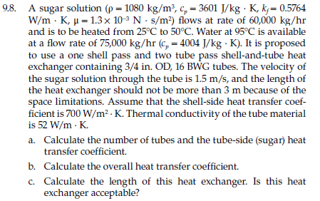 Solved A Sugar Solution P 1080 Kg M2 C 3601 J Kg K K Chegg Com