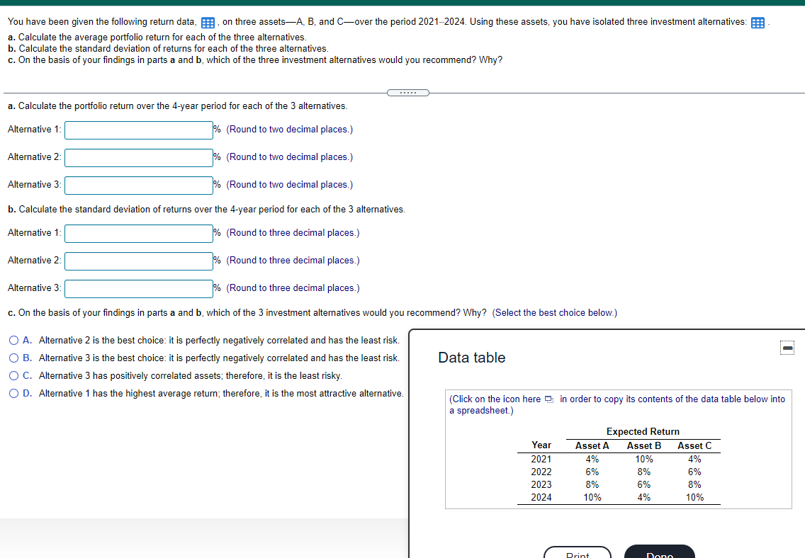 Solved You have been given the following return data, on | Chegg.com