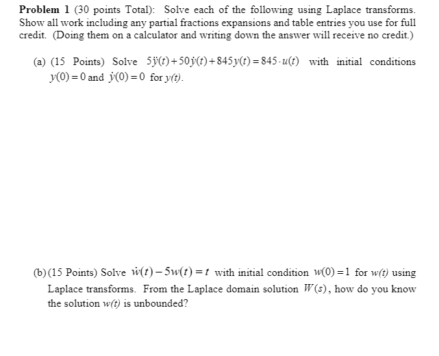 Solved Problem 1 (30 points Total): Solve each of the | Chegg.com