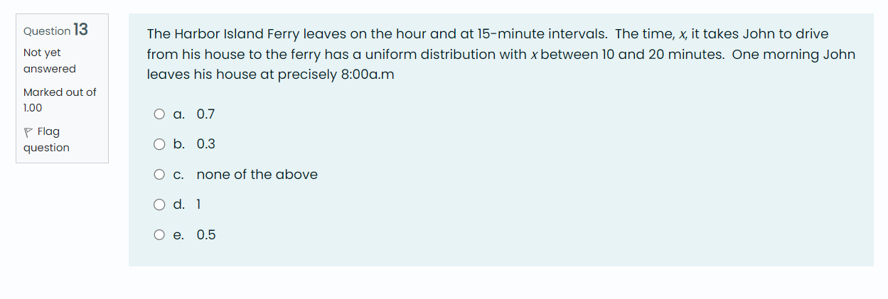 Solved The Harbor Island Ferry leaves on the hour and at | Chegg.com