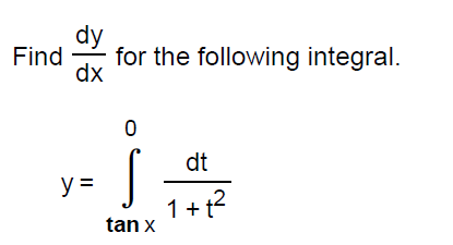 Solved Find dy dx for the following integral. 0 dt y= 1 +42 | Chegg.com