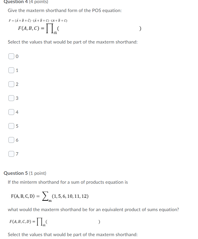 Solved Question 3 4 Points Give The Minterm Shorthand F Chegg Com