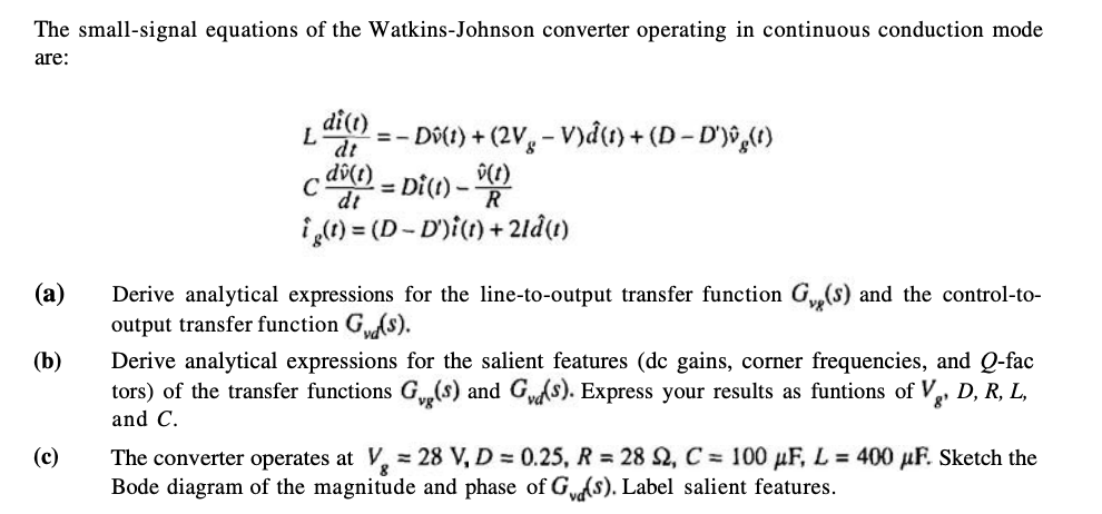 The small-signal equations of the Watkins-Johnson | Chegg.com