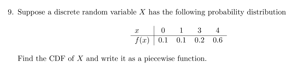 Solved 9 Suppose a discrete random variable X has the | Chegg.com