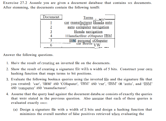 Exercise 27.2 Assunle you are given a docurnent | Chegg.com