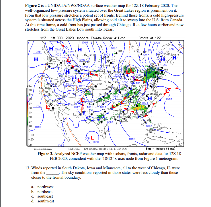 Solved Figure 2 is a UNIDATA/NWS/NOAA surface weather map | Chegg.com