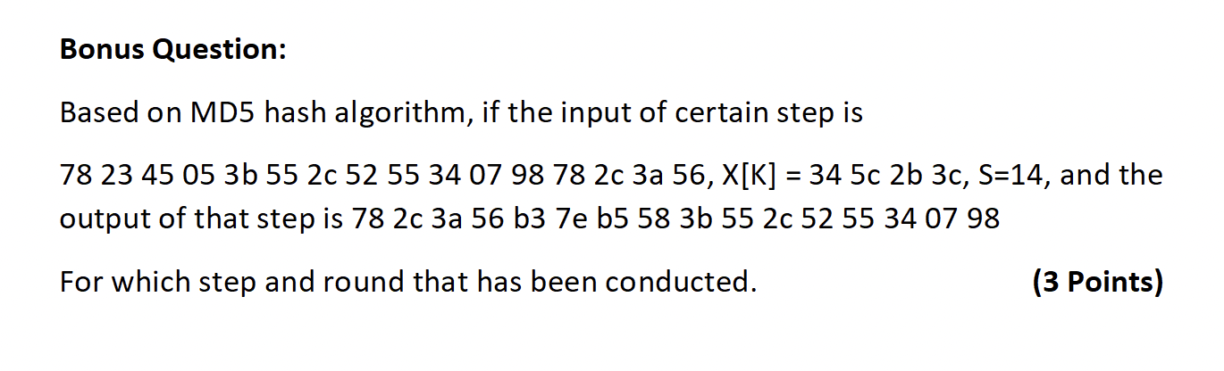 Solved Bonus Question: Based On MD5 Hash Algorithm, If The | Chegg.com