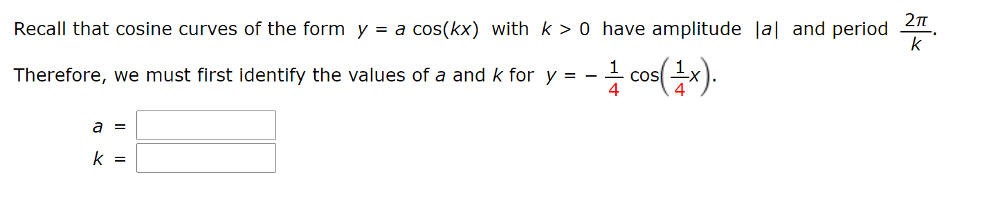 Solved Recall that cosine curves of the form y = a cos(kx) | Chegg.com