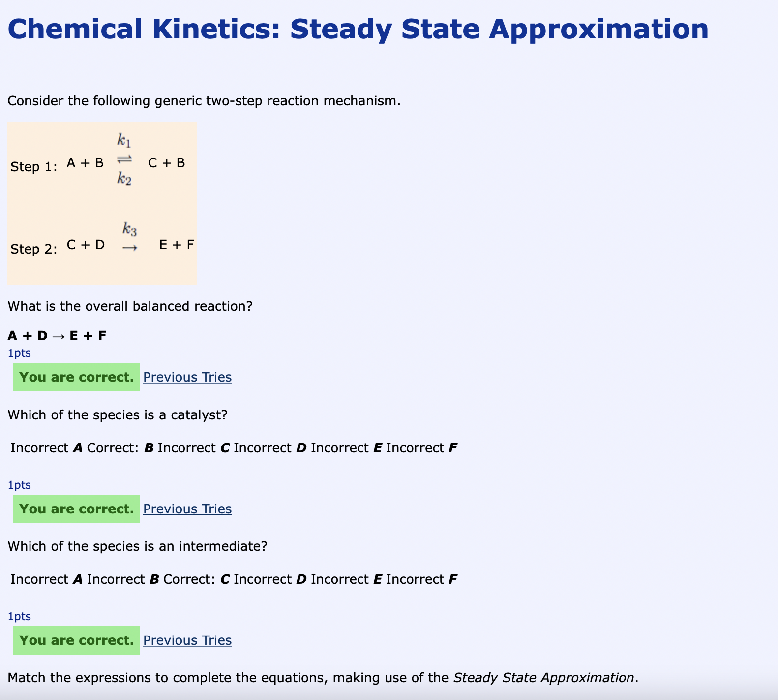 Solved Chemical Steady State Approximation
