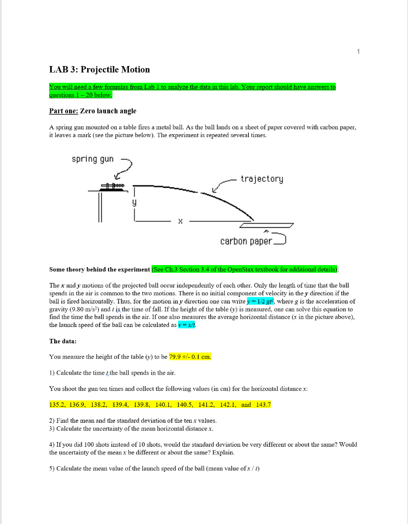 projectile motion equation sheet