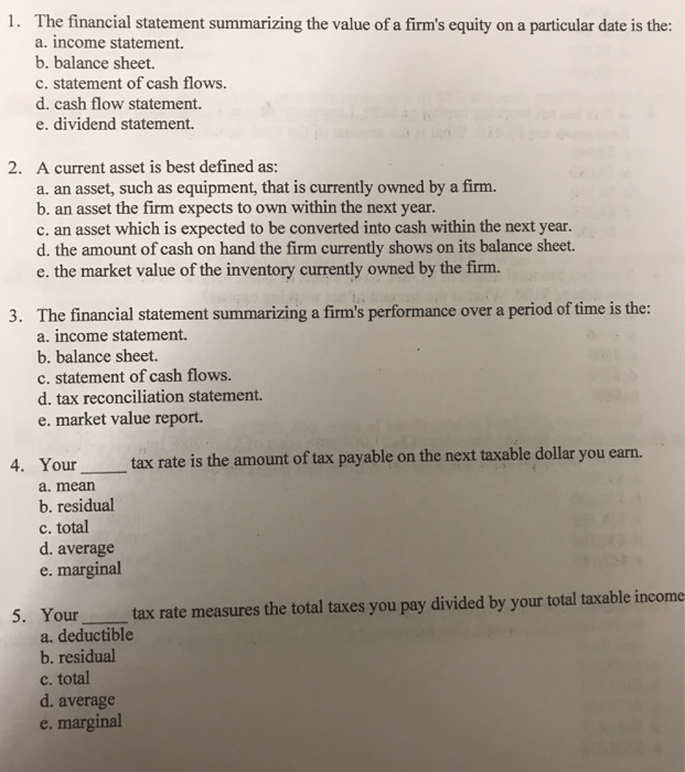 Solved A Income Statement B Balance Sheet C Statement Of Chegg