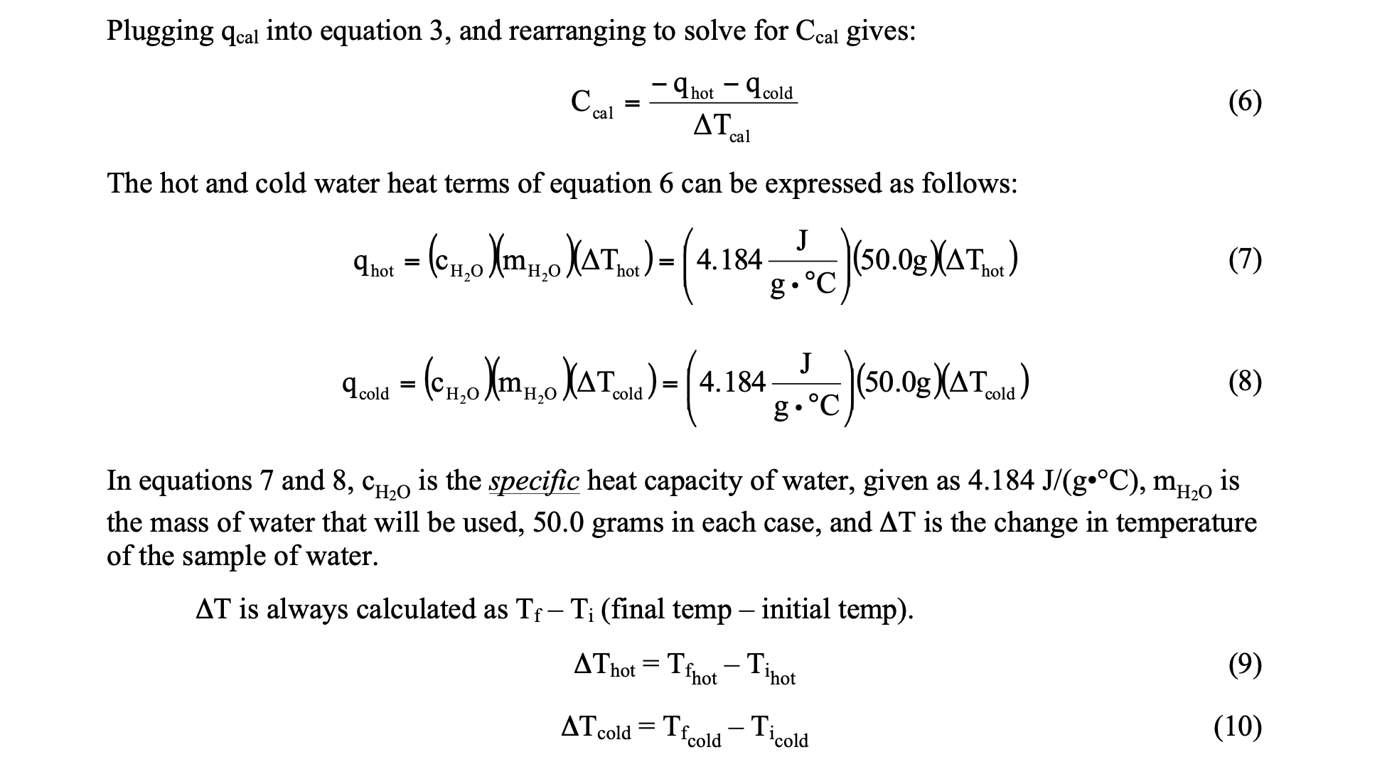 Determining the Heat Capacity of the Calorimeter
