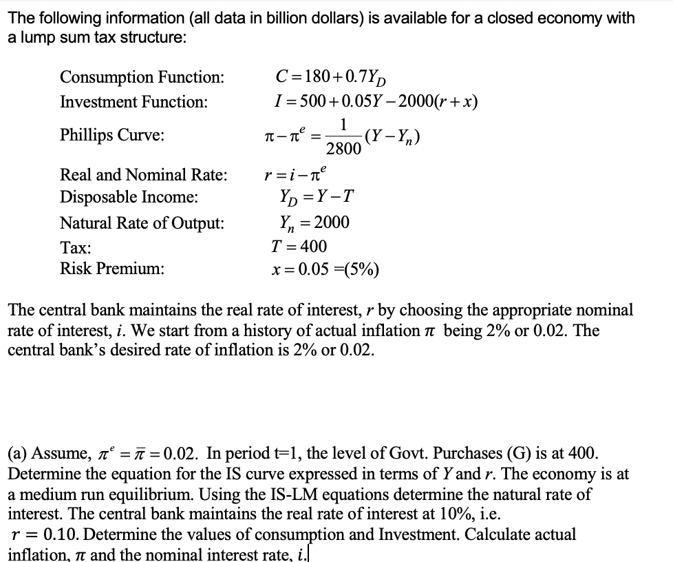 Solved The following information (all data in billion | Chegg.com