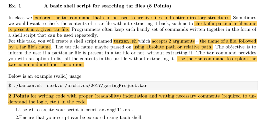 Solved Ex 1 A Basic Shell Script For Searching Tar Files Chegg Com