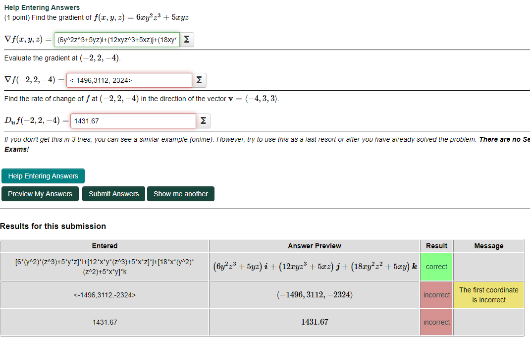 Solved Help Entering Answers (1 Point) Find The Gradient Of | Chegg.com