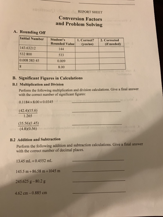 report conversion factors and problem solving