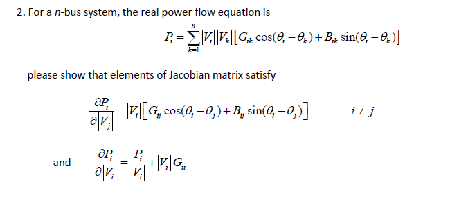 Solved 2. For a n-bus system, the real power flow equation | Chegg.com