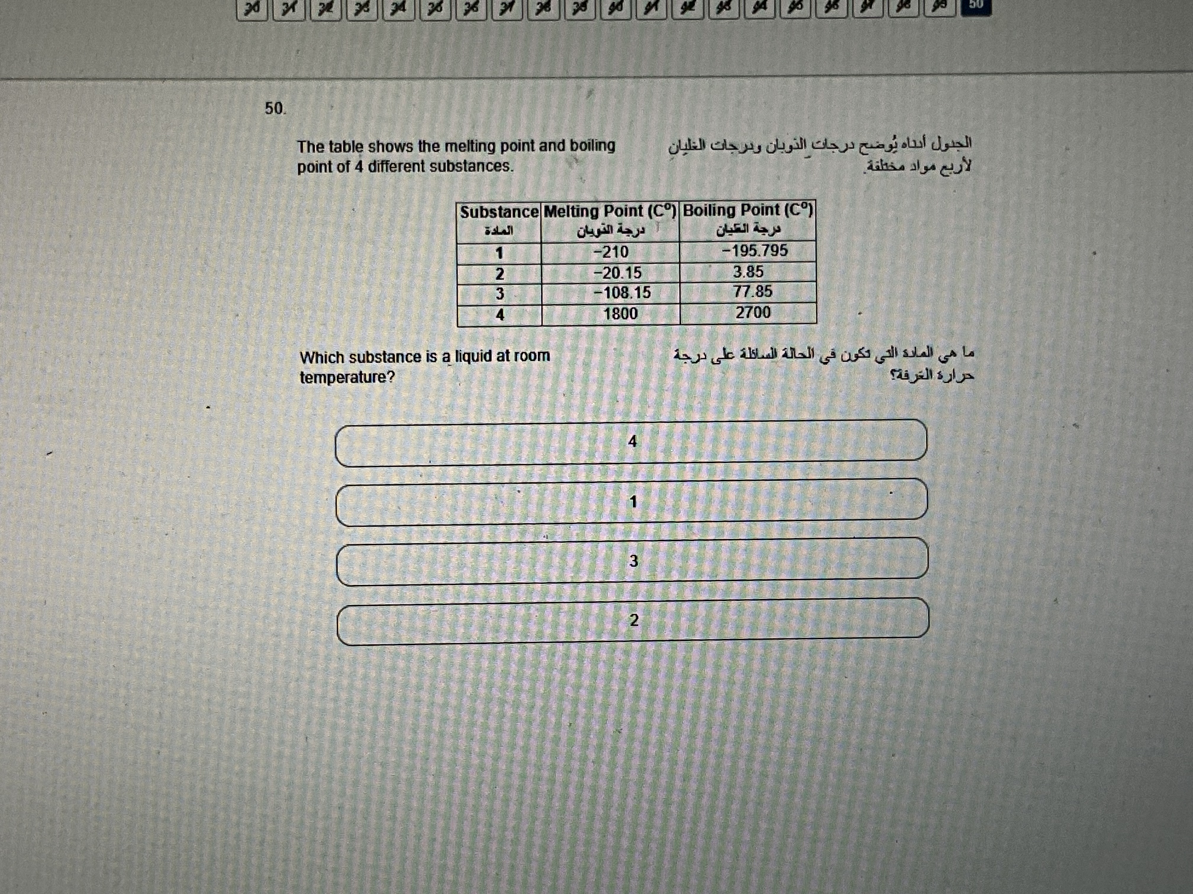 Solved The table shows the melting point and boilingpoint of | Chegg.com