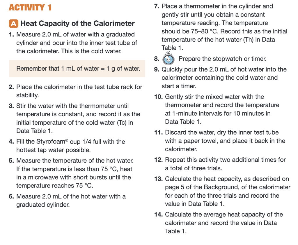 Solved ACTIVITY 1 A Heat Capacity of the Calorimeter 1.