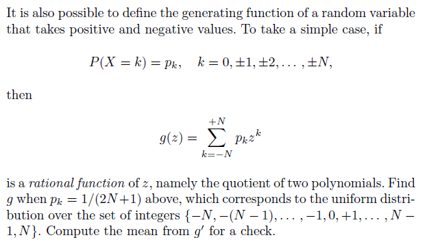 It is also possible to define the generating function | Chegg.com