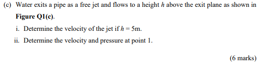 Solved (c) Water Exits A Pipe As A Free Jet And Flows To A | Chegg.com