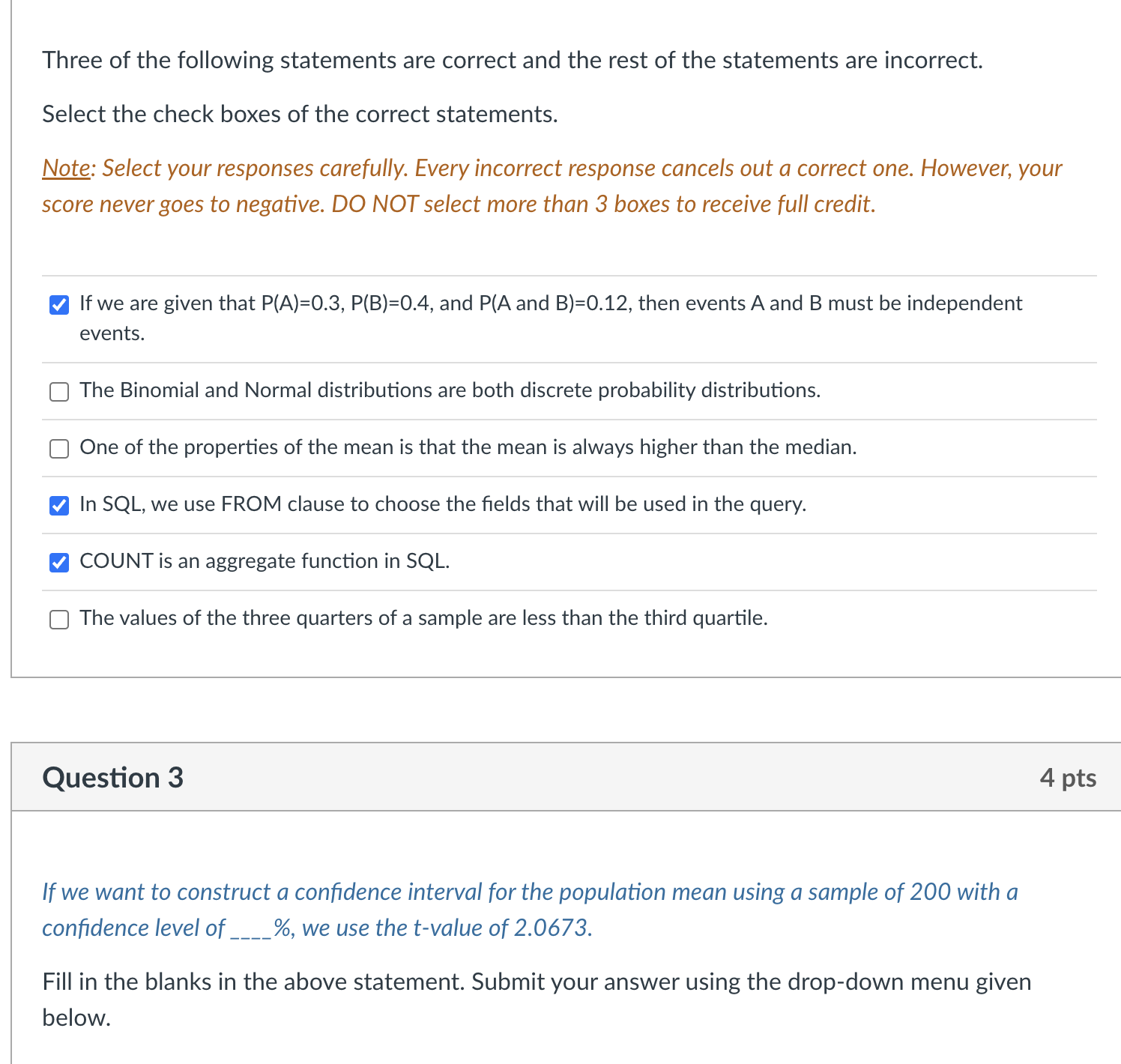 Solved Three of the following statements are correct and the | Chegg.com