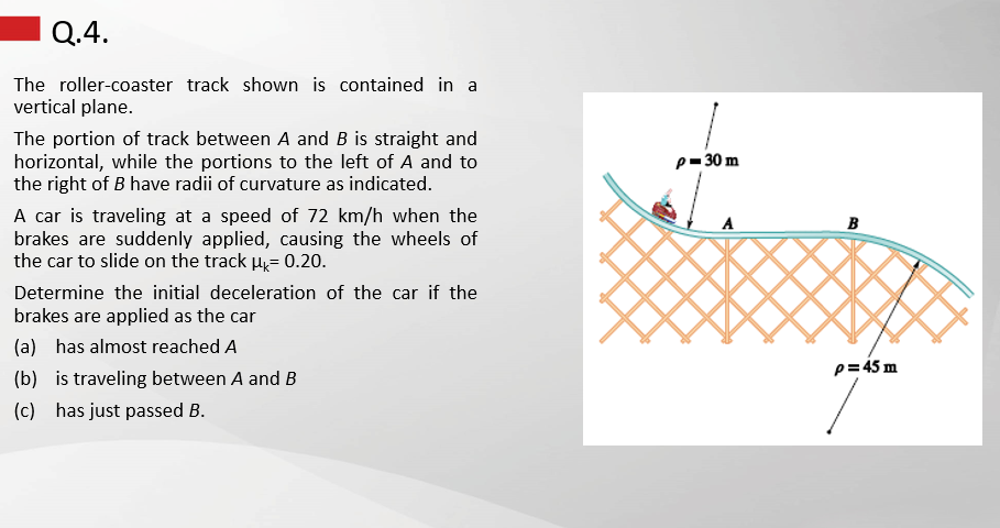 Solved Q.4. P=30 M A B The Roller-coaster Track Shown Is | Chegg.com