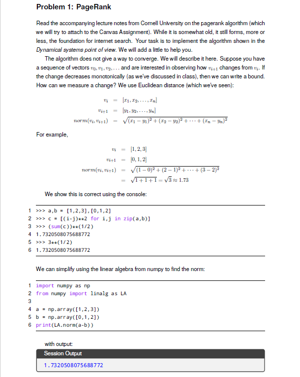 Problem 1: PageRank Read the accompanying lecture | Chegg.com