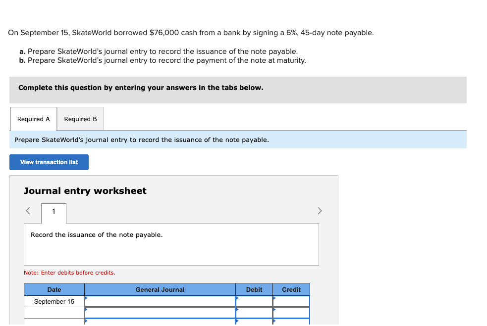 Solved On September 15 , SkateWorld borrowed 76,000 cash