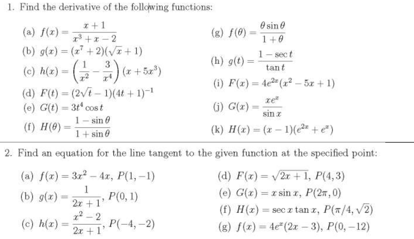 Solved 1. Find the derivative of the following functions: | Chegg.com