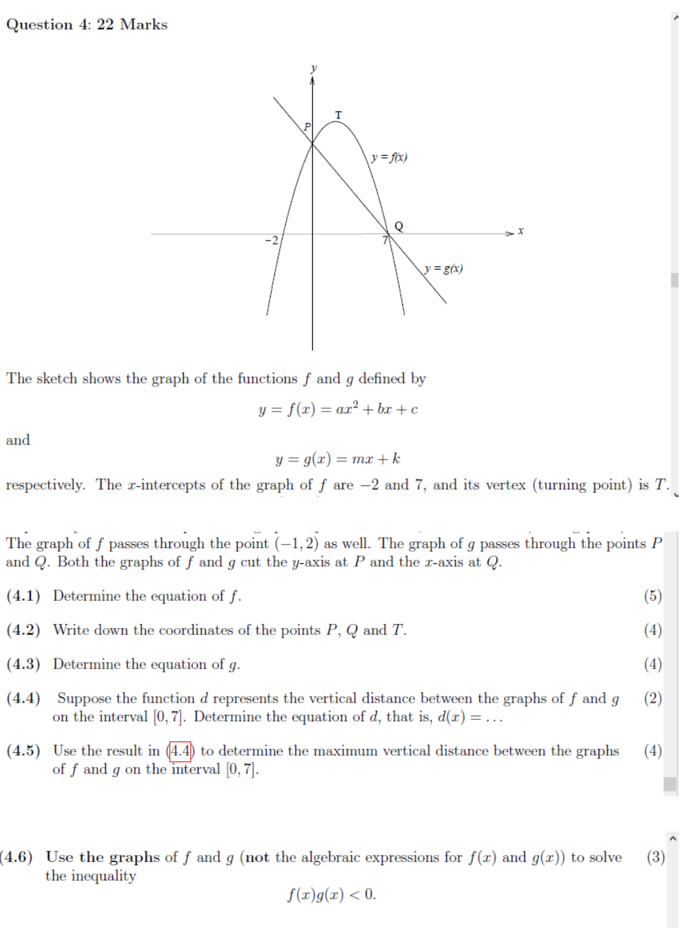 Solved Question 4 22 Marks T Y F X Q Y G X The Ske Chegg Com