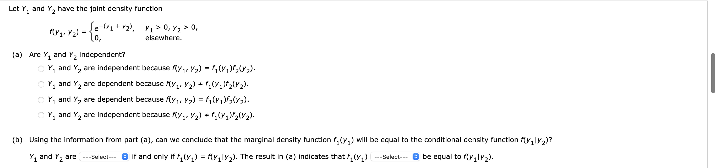 Solved Let Y1 and Y2 have the joint density function | Chegg.com