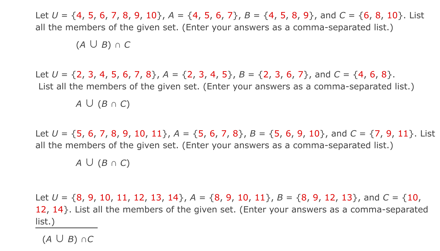 Solved Let U={4,5,6,7,8,9,10},A={4,5,6,7},B={4,5,8,9}, And | Chegg.com