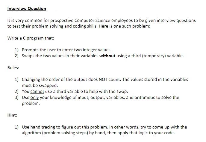 problem solving interview questions computer science