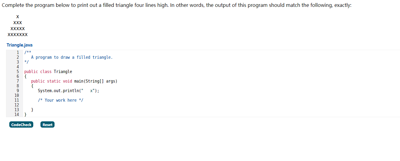 Solved Complete the program below to print out a filled | Chegg.com