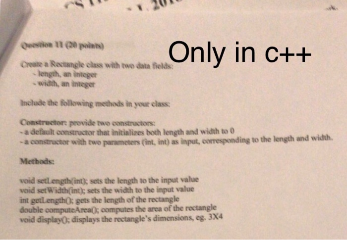 Solved Only in c++ Create a Rectangle class with two data | Chegg.com