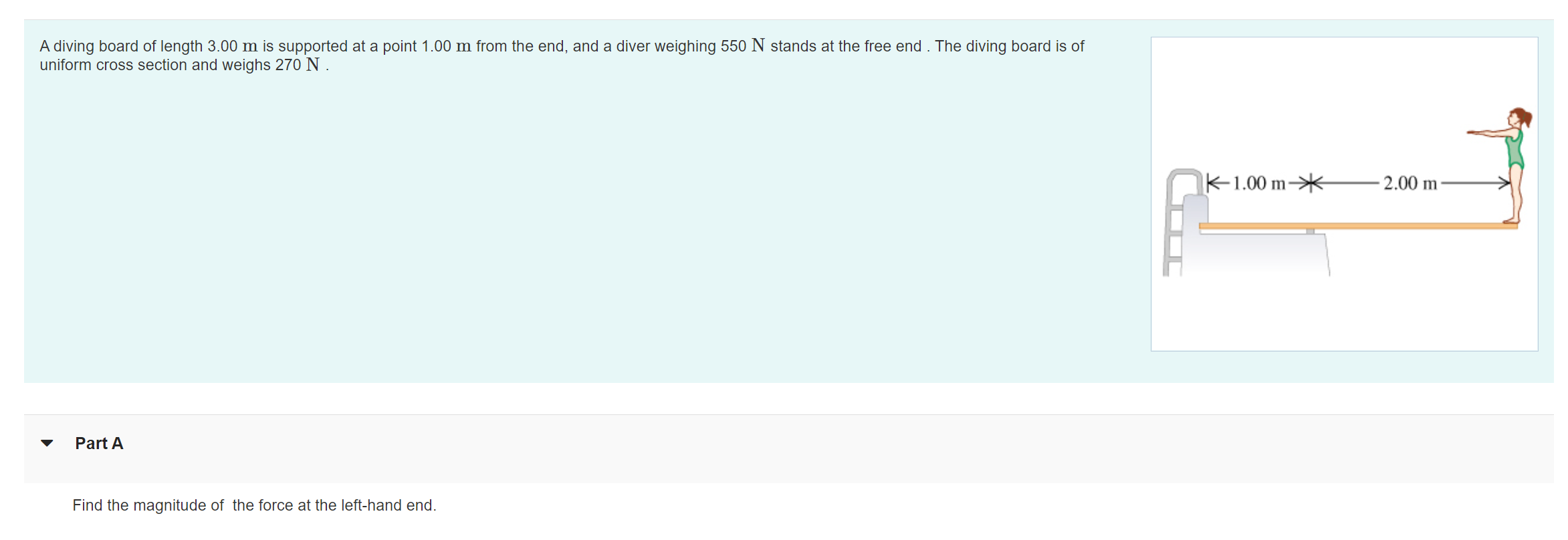 Solved A diving board of length 3.00 m is supported at a | Chegg.com