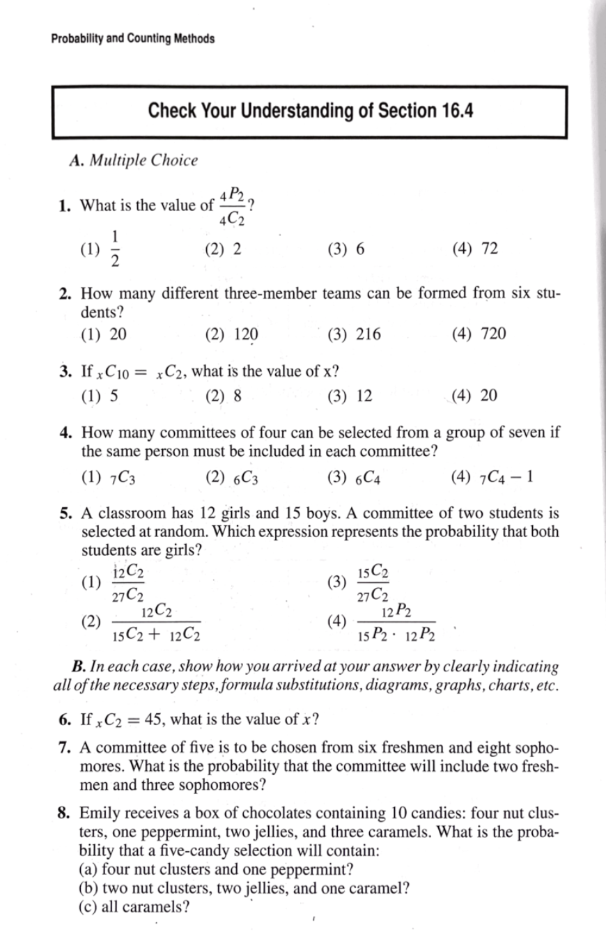 Solved Probability And Counting Methods Check Your | Chegg.com