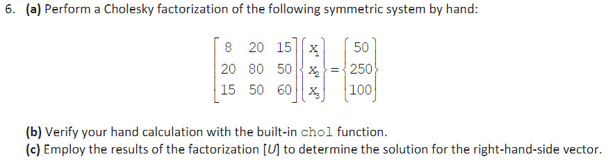 Solved 6. (a) Perform A Cholesky Factorization Of The | Chegg.com