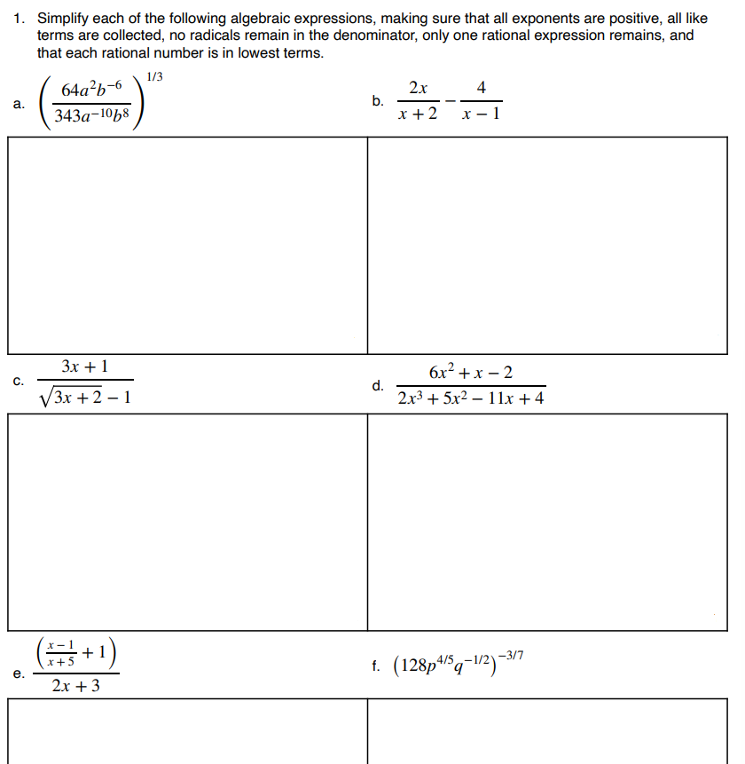 Solved 1. Simplify each of the following algebraic | Chegg.com