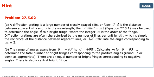 Solved Problem 27.5.02 A diffraction grating contains 1030 | Chegg.com