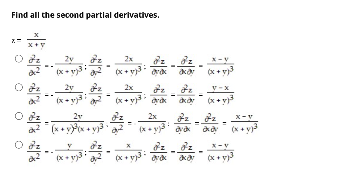 Solved Find All The Second Partial Derivatives. | Chegg.com