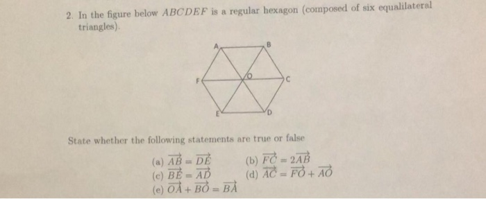 Solved 2. In the figure below ABCDEF is a regular hexagon | Chegg.com