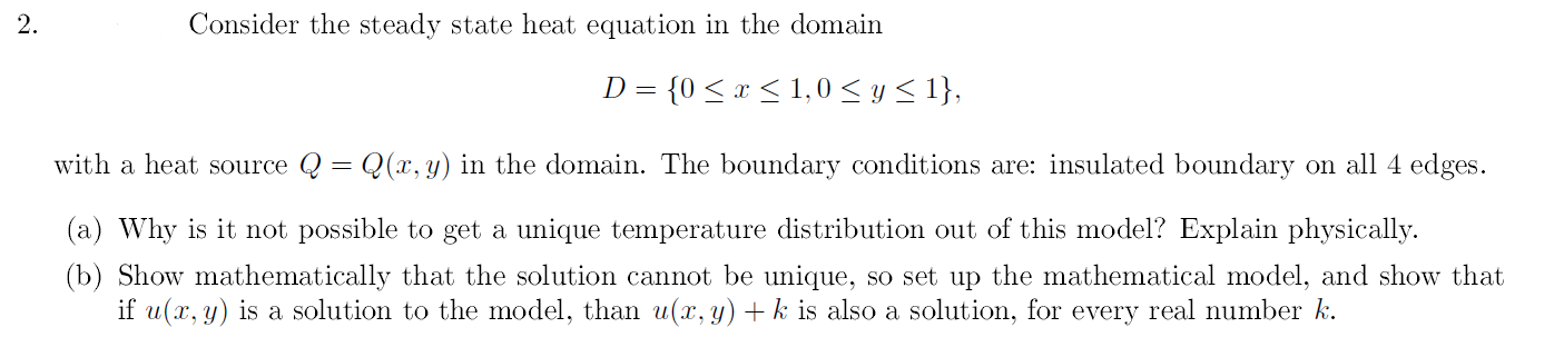 Consider the steady state heat equation in the domain | Chegg.com