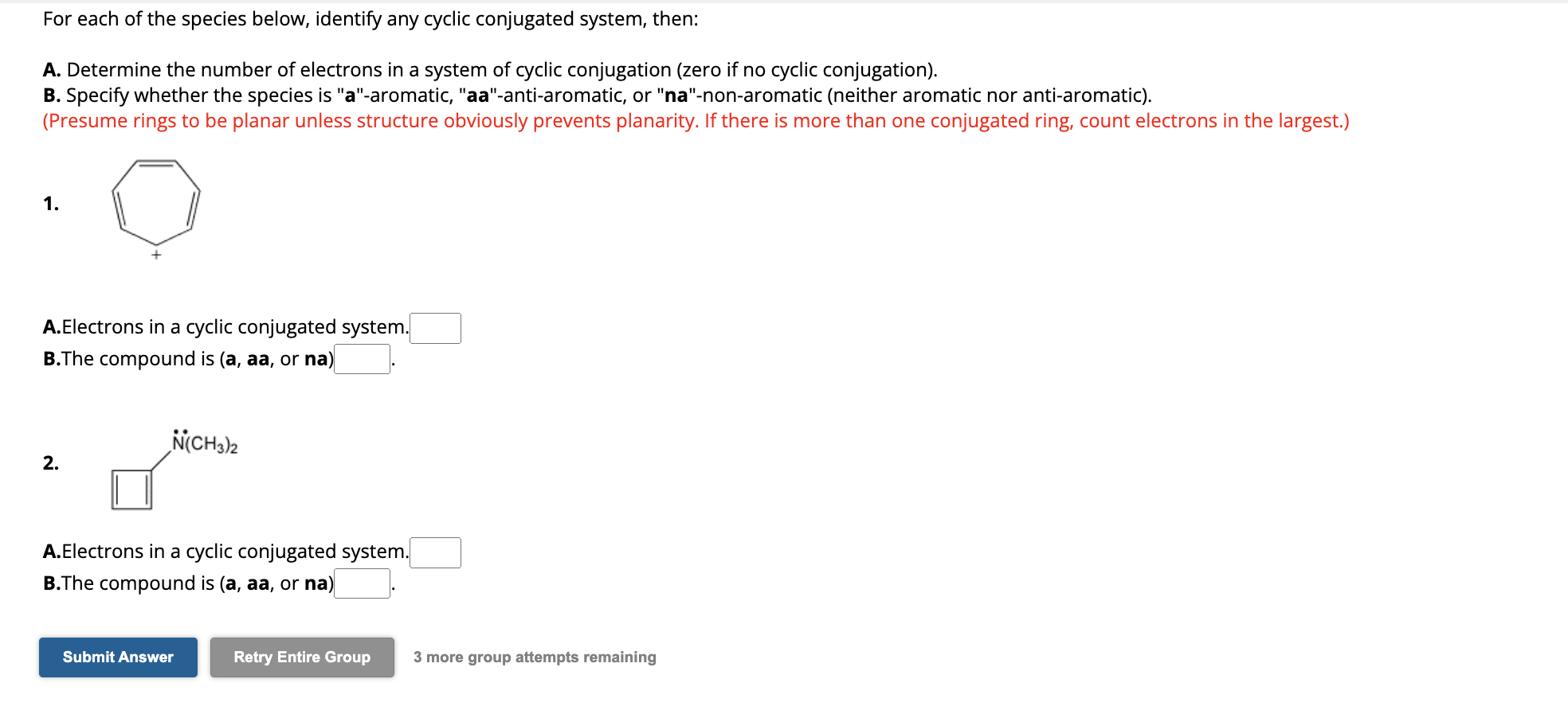 Solved For each of the species below, identify any cyclic | Chegg.com